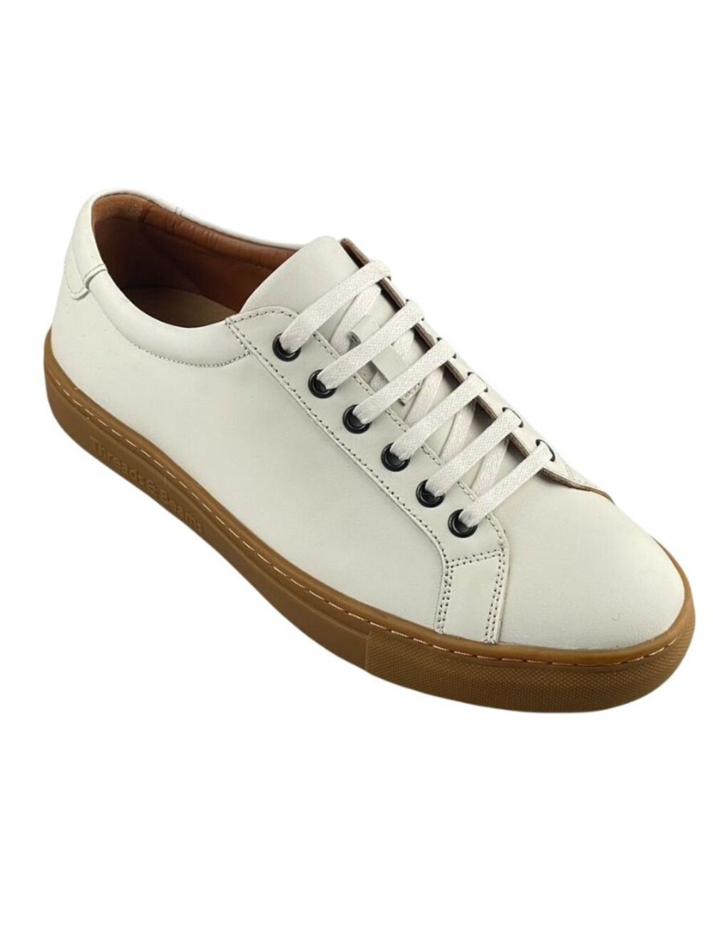 Threads & Beans White Leather Low-Top Sneakers With Gum Sole Casual Mens Shoes